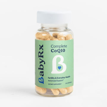 BabyRx Complete CoQ-10 bottle for fertility and overall health support, with 30 capsules.