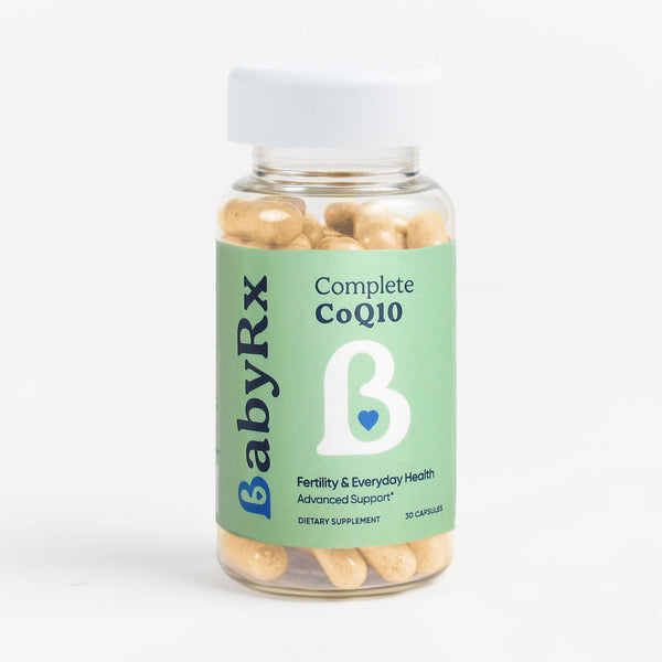 BabyRx Complete CoQ-10 bottle for fertility and overall health support, with 30 capsules.