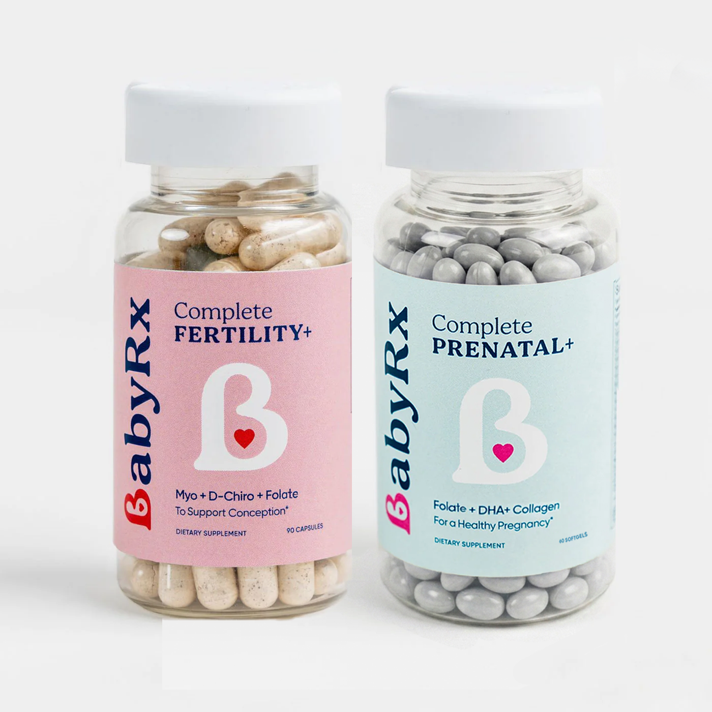 BabyRx Fertility Prenatal Duo Bundle with Prenatal Supplement with Folate 5-MTHF, DHA, Choline, Iron, Collagen and Fertility supplements for women