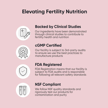 BabyRx Fertility Support is Backed by Clinical Studies, cGMP Certified, FDA Registered, and NSF Compliant.