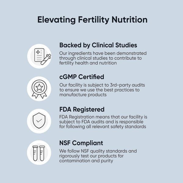 BabyRx fertility nutrition is backed by clinical studies, cGMP certified, FDA registered, and NSF compliant.