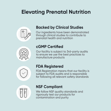 BabyRx Prenatal is Backed by Clinical Studies, cGMP Certified, FDA Registered, and NSF Compliant.
